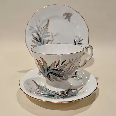 Buy Adderley Turquoise And Black Fern Pattern Footed Tea Cup Saucer & Plate Exc Cond • 29.78£