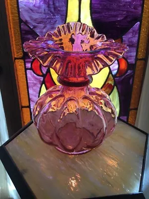Buy Vintage Fenton Glass Cranberry Diamond Optic Jack In The Pulpit Tulip Vase • 28.91£