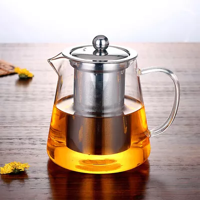 Buy Glass Tea Pot Stainless Steel Infuser Strainer Heat Resistant Loose Leaf Teapot • 13.84£