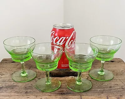 Buy X4 VINTAGE ART DECO URANIUM GREEN Ribbed GLASSES Dainty Liquor GLASSES • 8.61£