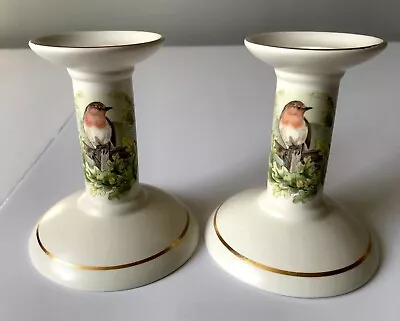 Buy Pair Of Poole Pottery Candlestick Holders ~ Bird Robin Red Breast ~ 4.75  Tall • 22£