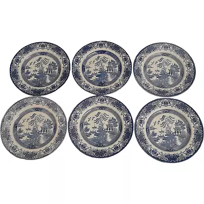 Buy 6 English Ironstone Tableware Old Willow Blue & White Plates • 7.99£