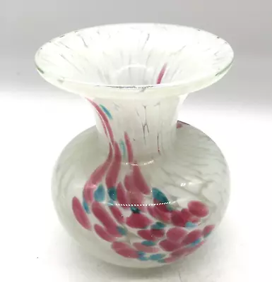 Buy Mdina Glass Vase - Signed -White, Pink And Blue Art Deco 4  (CM141G) • 9£