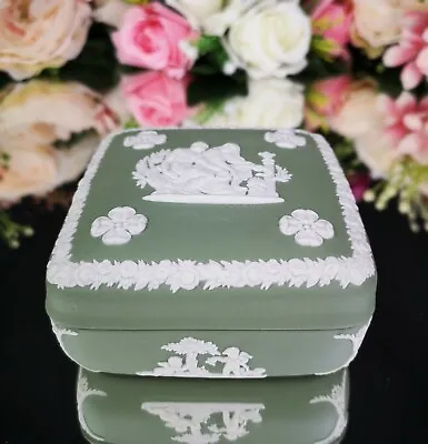 Buy Wedgwood Jasperware Square Box With Lid (Cream Color On Celadon Green) • 14.99£