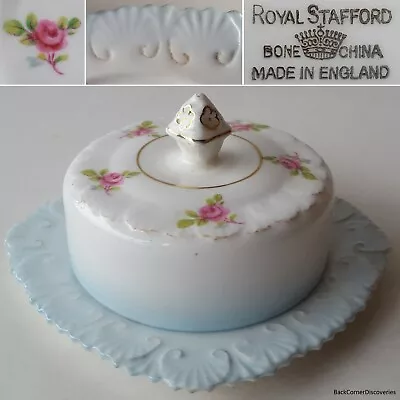 Buy Royal Stafford Made In England 5⅛  Covered Butter Dish W/Lid. Rosebud. Blue Trim • 28.41£