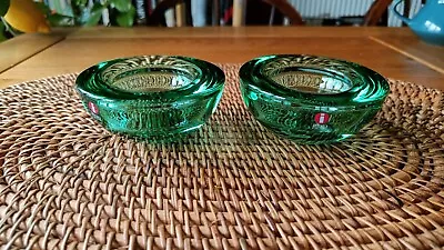 Buy Pair Of Green Glass Iittala Finland Tea Light Candle Holders. Made In Finland • 25£