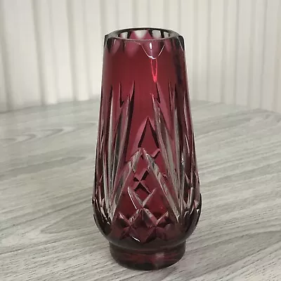 Buy Beautiful Cut Cranberry Glass Vase / 5” Tall / Top Quality  • 29.99£