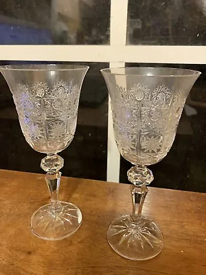 Buy Vintage Set 2 Brilliant Cut 6” Lead Crystal Cordial Wine Glasses~Czechoslovakia • 23.63£
