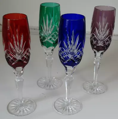 Buy 4 Bohemian Cut To Clear Crystal Champagne Glasses Goblets- 4 Colors 8 7/8  • 135.11£