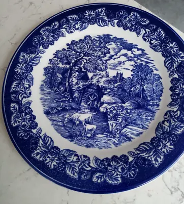 Buy Staffordshire Tableware Blue And White Watermill Scene Dinner Plate • 4.99£