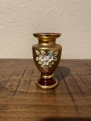 Buy Vintage Bohemia Cranberry Glass Bud Vase W/ Sticker 1960’s Czechia 24k Gold • 14.44£