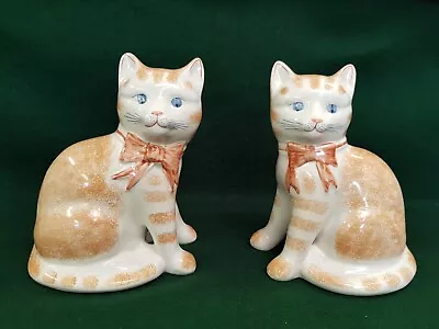 Buy Rye Pottery Pair Of Hand Painted Ginger Cat Figurines • 34.99£
