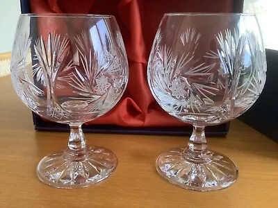 Buy Pair Of 24% Lead Crystal Cut Glass Brandy Balloon Glasses Goblets H5” Boxed VGC • 12.50£