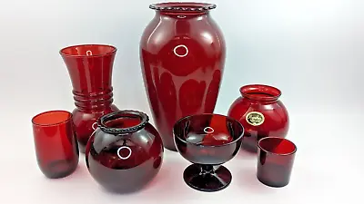 Buy 7 Piece Mixed Lot - Vintage Ruby Red Glassware Anchor Hocking • 31.77£