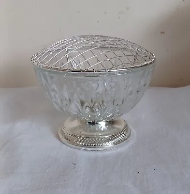 Buy Small Glass Rose Bowl Made In France Metal Base And Wire Frog • 7.99£
