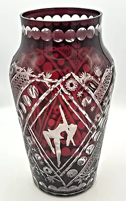 Buy Ruby Red Glass Cut To Clear Pattern With Dancers Egermann Czech Bohemian • 288.89£