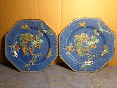 Buy 2 Octagonal Plates Enameled Parrot & Butterfly Selah Pattern Bursley Ware Crown • 7.99£
