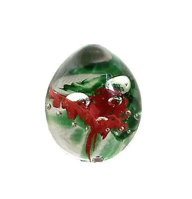 Buy Langham Paperweight Egg Shape 2.5  Clear Glass Encased Red & Green Signed/Number • 5£