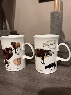 Buy 2 Dunoon Ceramics Bone China Mugs Old Farm Breeds By Richard Partis Cows, Sheep • 10£
