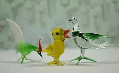 Buy Collection Of 3 Retro Coloured Art Glass Birds • 12.99£