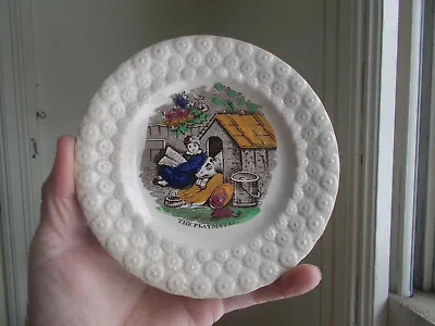 Buy 1850s STAFFORDSHIRE CHILD'S PLATE  THE PLAYMATE  CHILD SHOWING BOOK TO DOG • 47.95£