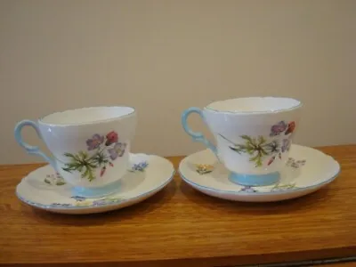 Buy Shelley  Wild Flowers  13668 Blue 2x Cups & Saucers • 10£