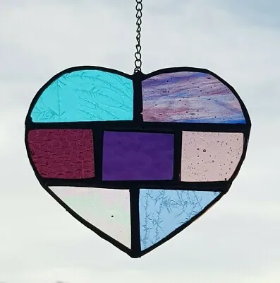 Buy Turquoise Pinks Large Love Heart Stained Glass Suncatcher Mothers Day • 15.99£