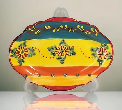 Buy Del Rio Salado Trinket Dish Tray Oval Yellow Red Blue Ceramic Pottery Spain • 18£