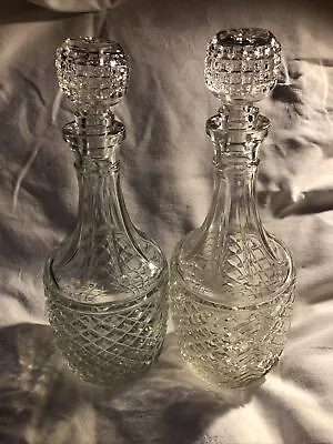 Buy Pair Of 2 Pressed Glass Decanters Vtg Retro Pineapple Shaped Stoppers Excellent! • 12£