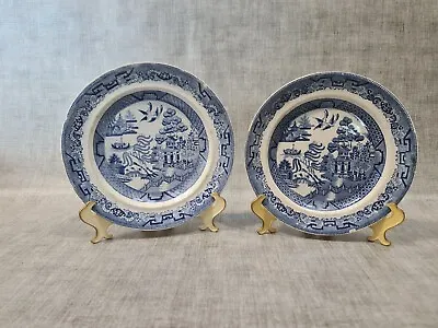 Buy X2 Antique Willow Pattern Swansea Pottery Plates #198 • 45£