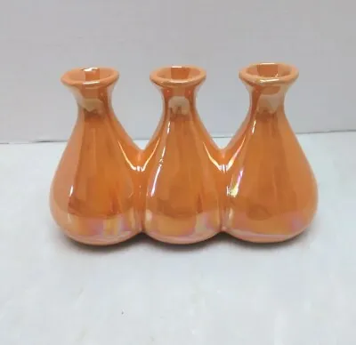 Buy Vintage Retro Luster Orange Ceramic Triple Bud Vase • 14.23£