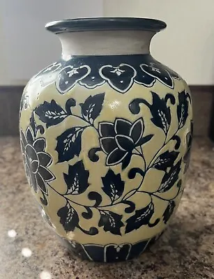 Buy Decorative Pottery Bubble Vase Tan With Blue Floral Approx. 9  Tall • 33.46£
