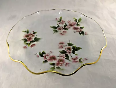 Buy Chance Glass? Scalloped Trinket Dish Plate Pink Floral Pattern - Vintage Retro • 10.25£