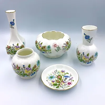 Buy 5 X Pieces Of Aynsley  Wild Tudor  Fine Bone China (vases, Plate, Job Lot) • 19.98£