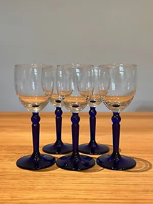 Buy Vintage Five 70s High Stem Cobalt Blue Wine Glasses - Excellent Condition • 20£