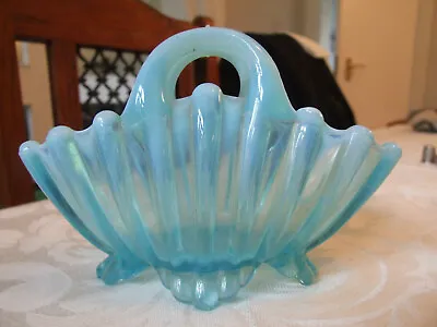 Buy Victorian Blue Pearline Glass Basket Shaped Posy Bowl By Henry Greener • 24.99£