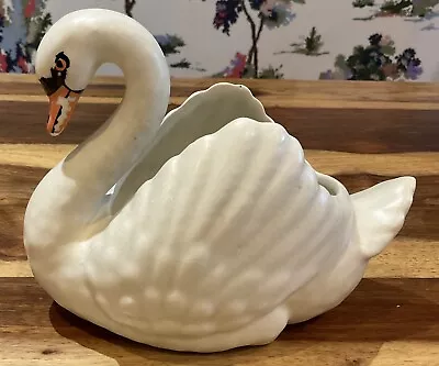 Buy Small Vintage Dartmouth Pottery White Swan Planter. • 28£