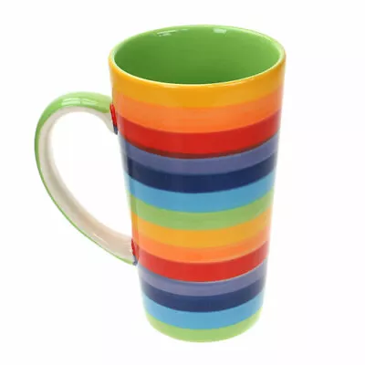 Buy Tall Mug Rainbow Horizontal Stripes Ceramic Hand Painted 15cm Height New • 13.99£