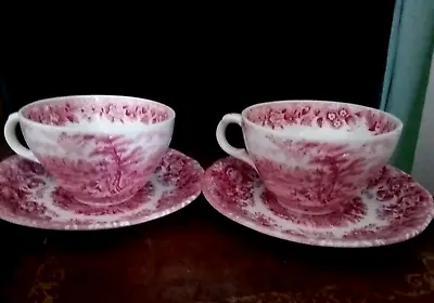 Buy Vintage Alfred Meakin Red 2 Cups Saucers Romance England • 11£