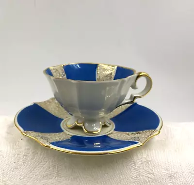 Buy Vintage Alka Bavaria Germany Demitasse Footed Cup & Saucer 22k - Blue White Gold • 23.97£