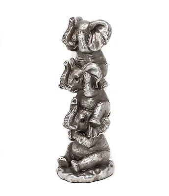 Buy SALE Three Wise Elephants Cute Baby Elephant On Shoulders Ornament Silver Effect • 9.95£