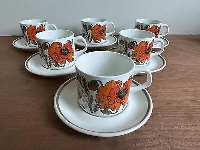 Buy J & G Meakin Poppy Cups And Saucers X 6. Excellent Condition • 9.95£