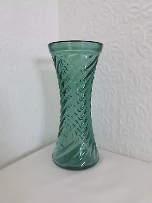 Buy Vintage Turquoise Glass Vase - Ribbed Twirl - 25.5 Cm Tall - Barnett England • 4.75£