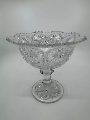 Buy Vintage Clear Pressed Glass Pedestal Candy Bowl Compote Dish Starbursts Pattern • 27.70£