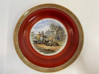 Buy Antique Victorian Burgundy English Prattware Plate With Farm Decorations • 72.39£