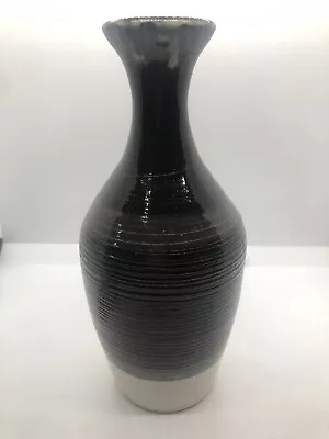 Buy Art Pottery Vase Signed Ribbed Glazed. Grey And Black. 9” No Chips Or Cracks • 14.48£