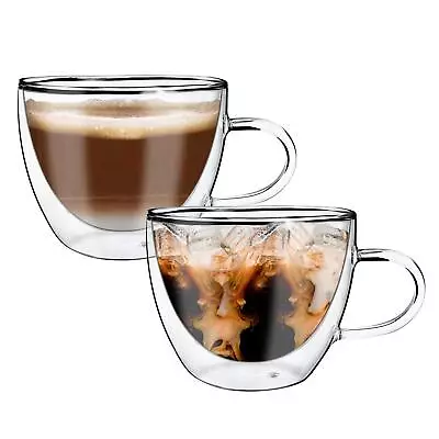Buy Vinsani Double Walled Coffee Drink Glasses Cups Set Of 2 Heat Cold Resistant • 12.99£