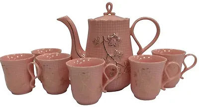 Buy 8 Piece Tea Pot Set & Cup Set Pink Porcelain Teapot With Matching Cups & Tray • 34.99£