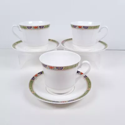 Buy Crown Chester By Kerkyra Cups & Saucers Fine Bone China EEC Vintage Set Of 3 • 19.59£
