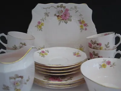 Buy Pretty Vintage Plant Tuscan China 15-Piece Pink & Rose Pattern Tea Set For Four  • 35£